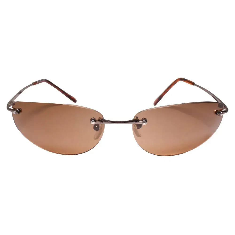 Classic Retro Stylish Rimless Rectangle Brown Wrap 80s 90s Sunglasses